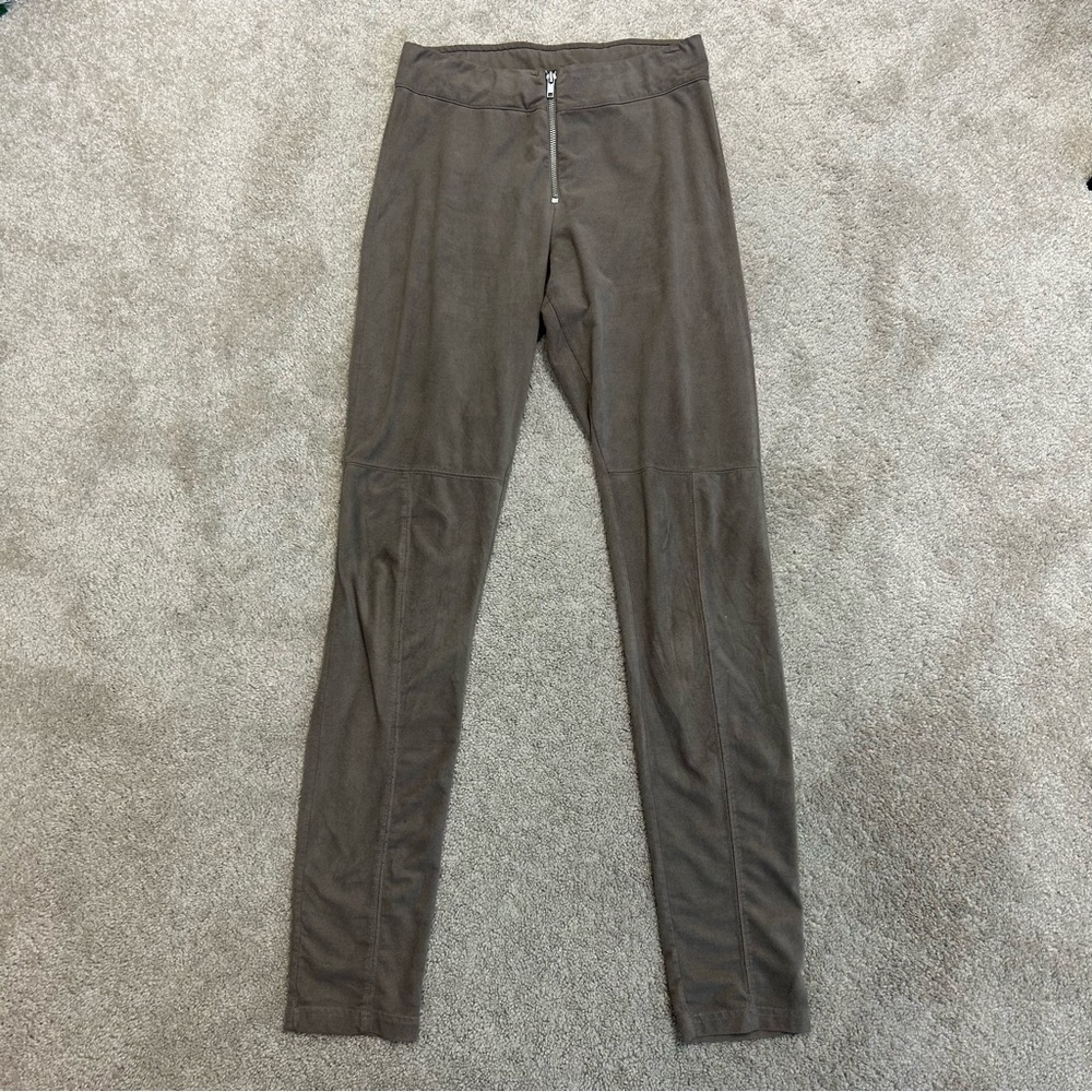 Divided by H&M taupe brown faux suede high rise leggings pants zip front Sz 8
